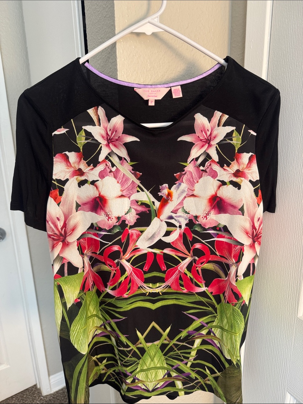 Ted Baker Black Top with Pink & Green Floral Print